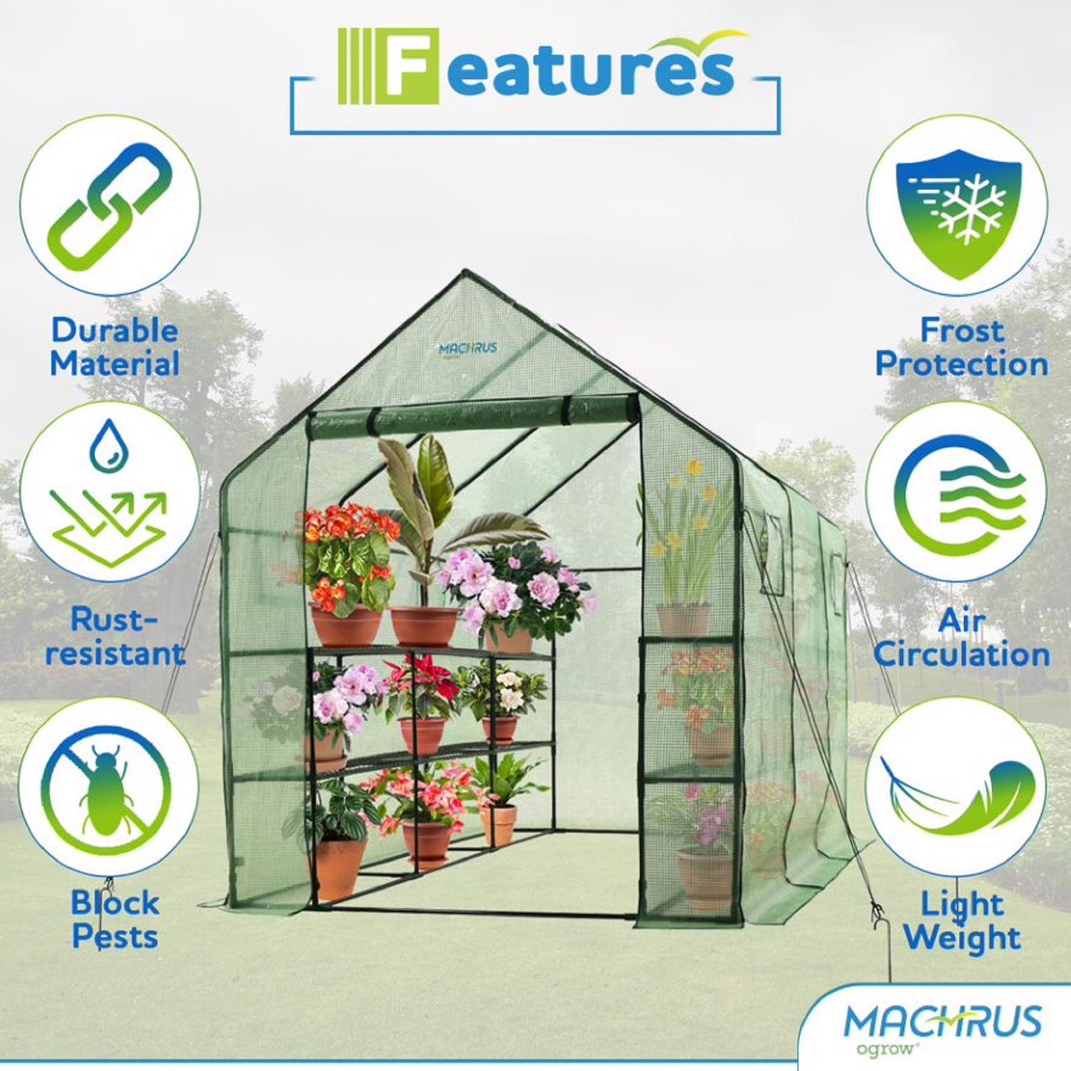  OGrow Green 67 In. W X 117 In. D X 83 In. H Walk-In Greenhouse