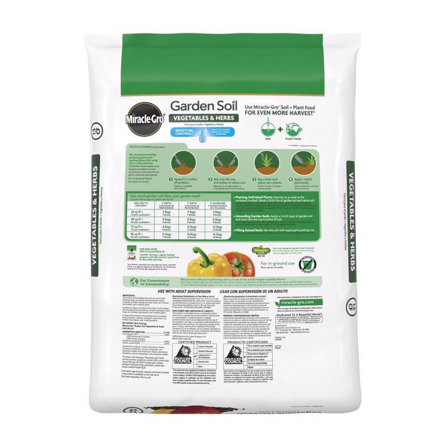  Miracle-Gro Fruit And Vegetable Garden Soil 1.5 Cu Ft