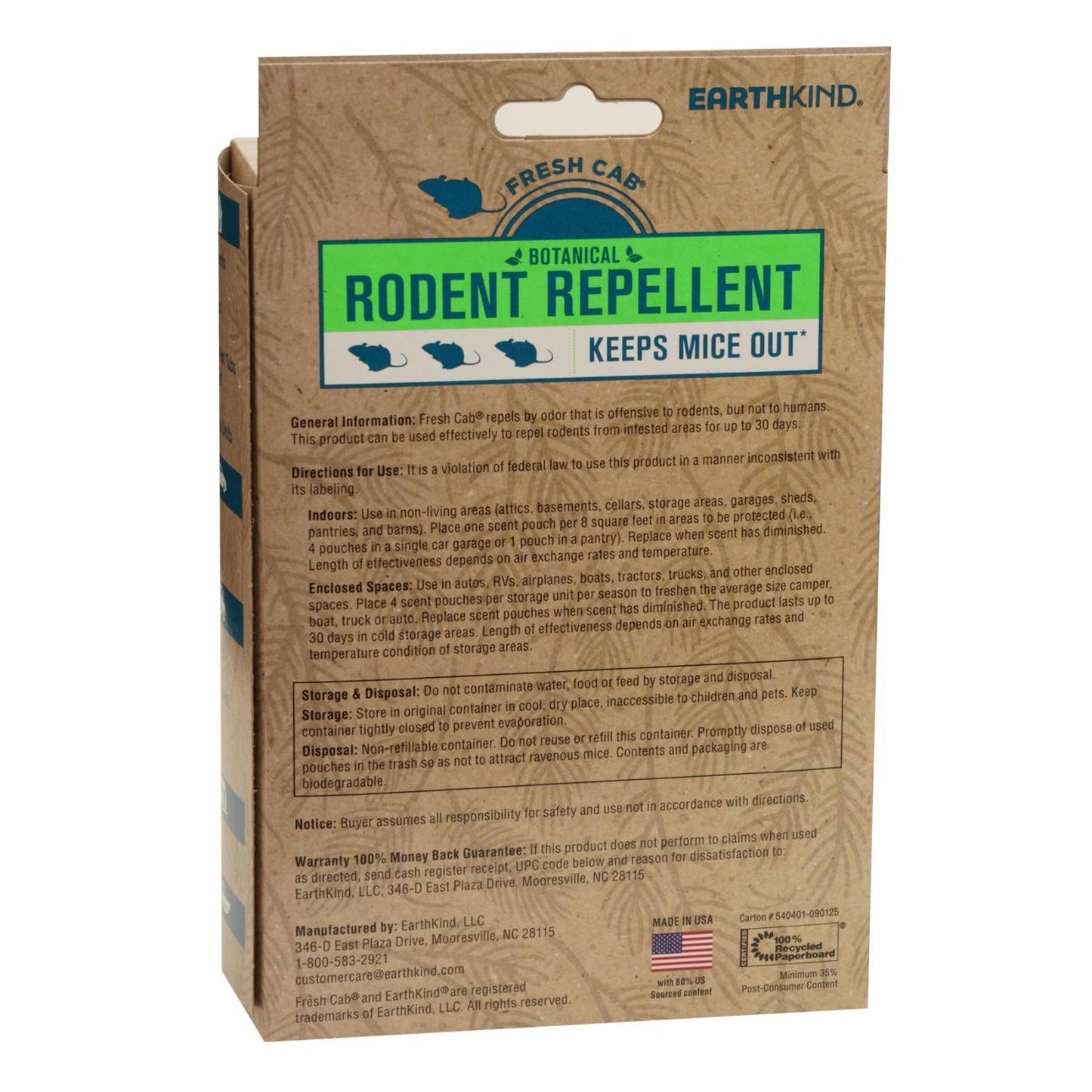  EarthKind Fresh Cab Animal Repellent Pouch For Rodents 2.5 Oz