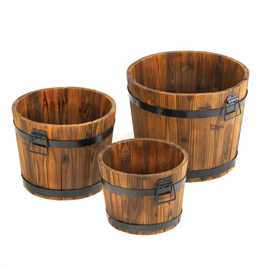  Summerfield Terrace Wood 3 Assorted Size Barrels Planter Set Natural