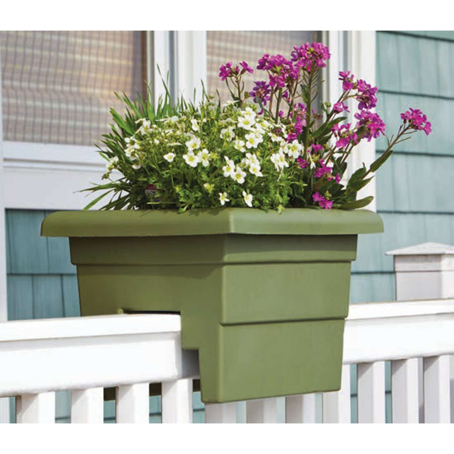  Novelty 10 In. H X 12 In. W X 24 In. D Plastic Countryside Over-The-Rail Deck Rail Planter Sage