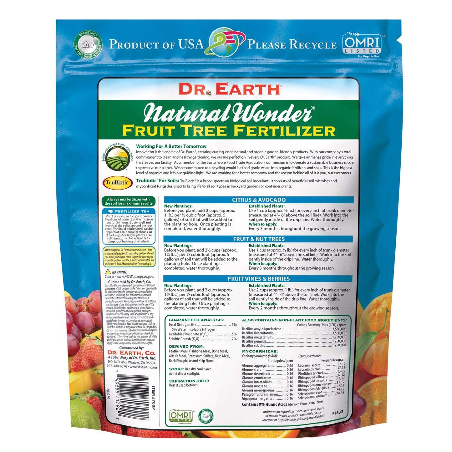 Dr. Earth Natural Wonder Organic Granules Apple, Citrus, Peaches Plant Food 4 Lb