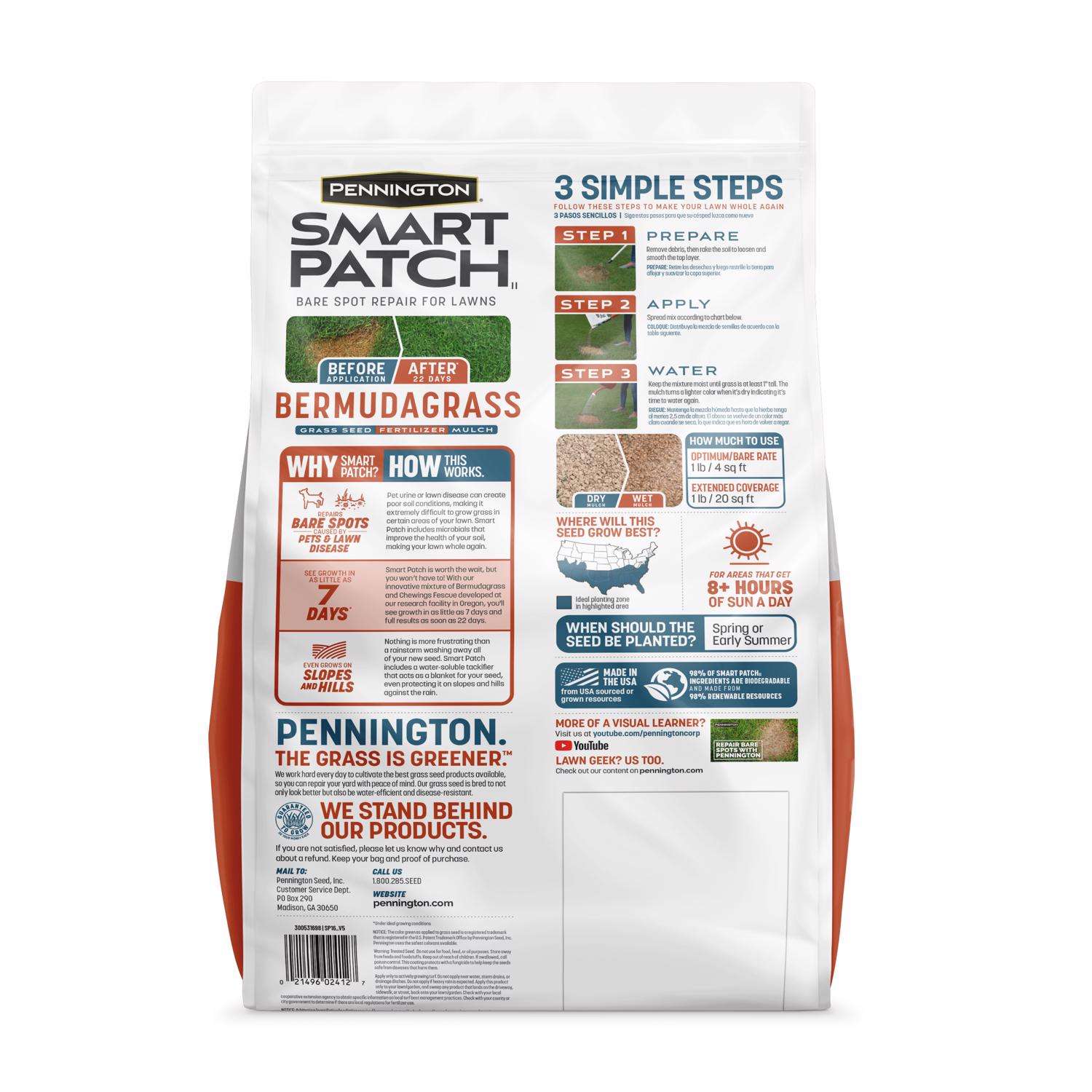  Pennington Smart Patch Bermuda Grass Full Sun Seed/Fertilizer/Mulch Repair Kit 10 Lb
