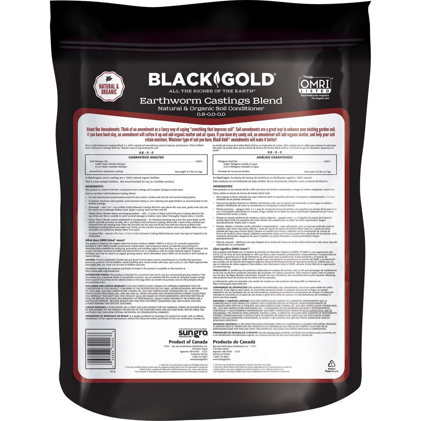  Black Gold Organic Earthworm Castings 8 Qt