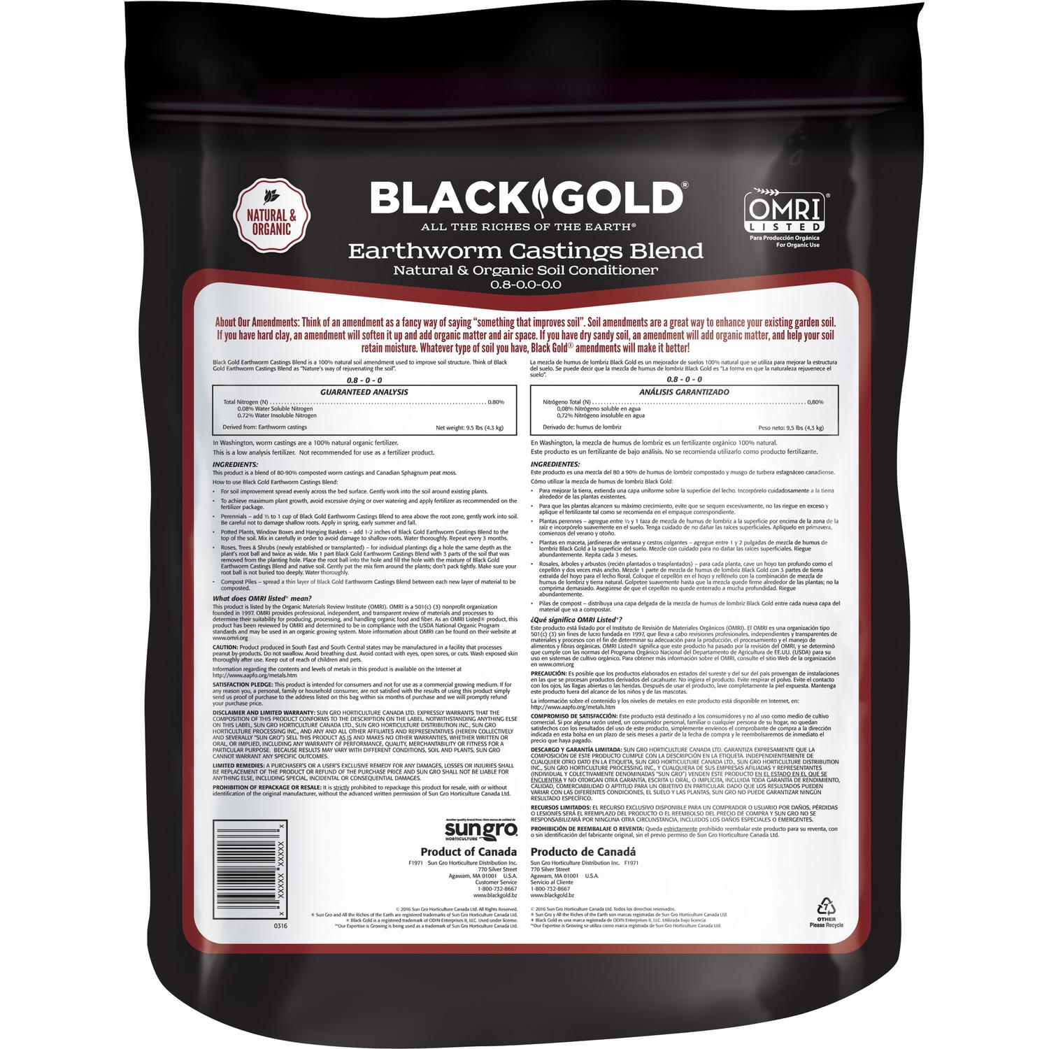  Black Gold Organic Earthworm Castings 8 Qt