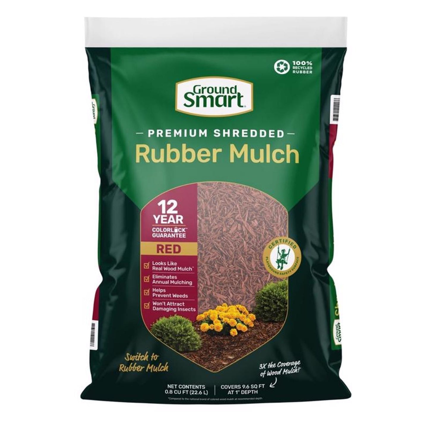  Ground Smart Red Shredded Rubber Mulch 0.8 Cu Ft