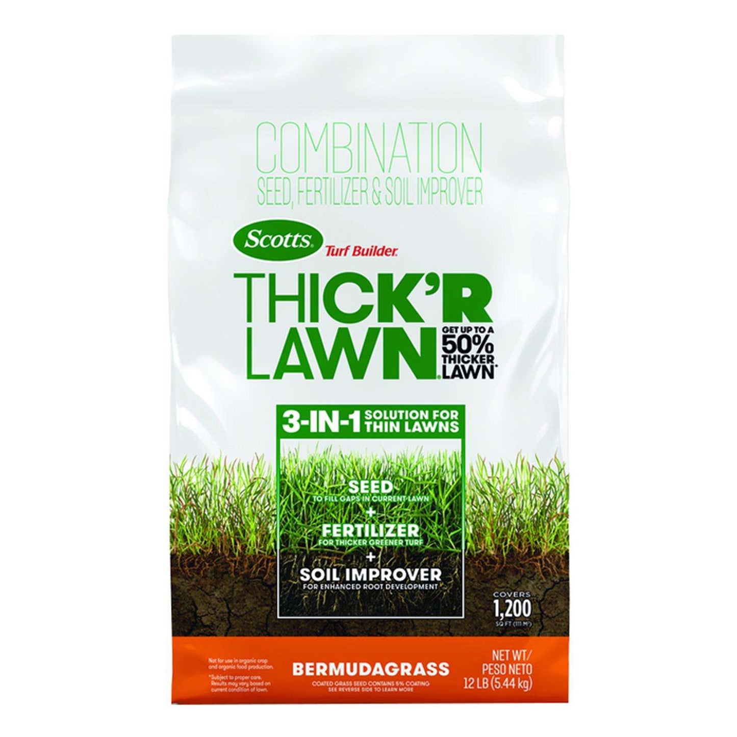  Scotts Turf Builder ThickR Bermuda Grass Sun Or Shade Grass Seed And Fertilizer 12 Lb