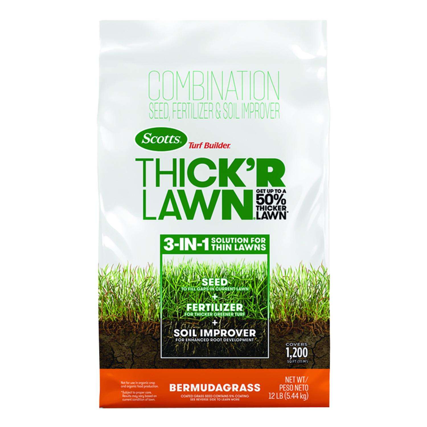  Scotts Turf Builder ThickR Bermuda Grass Sun Or Shade Grass Seed And Fertilizer 12 Lb