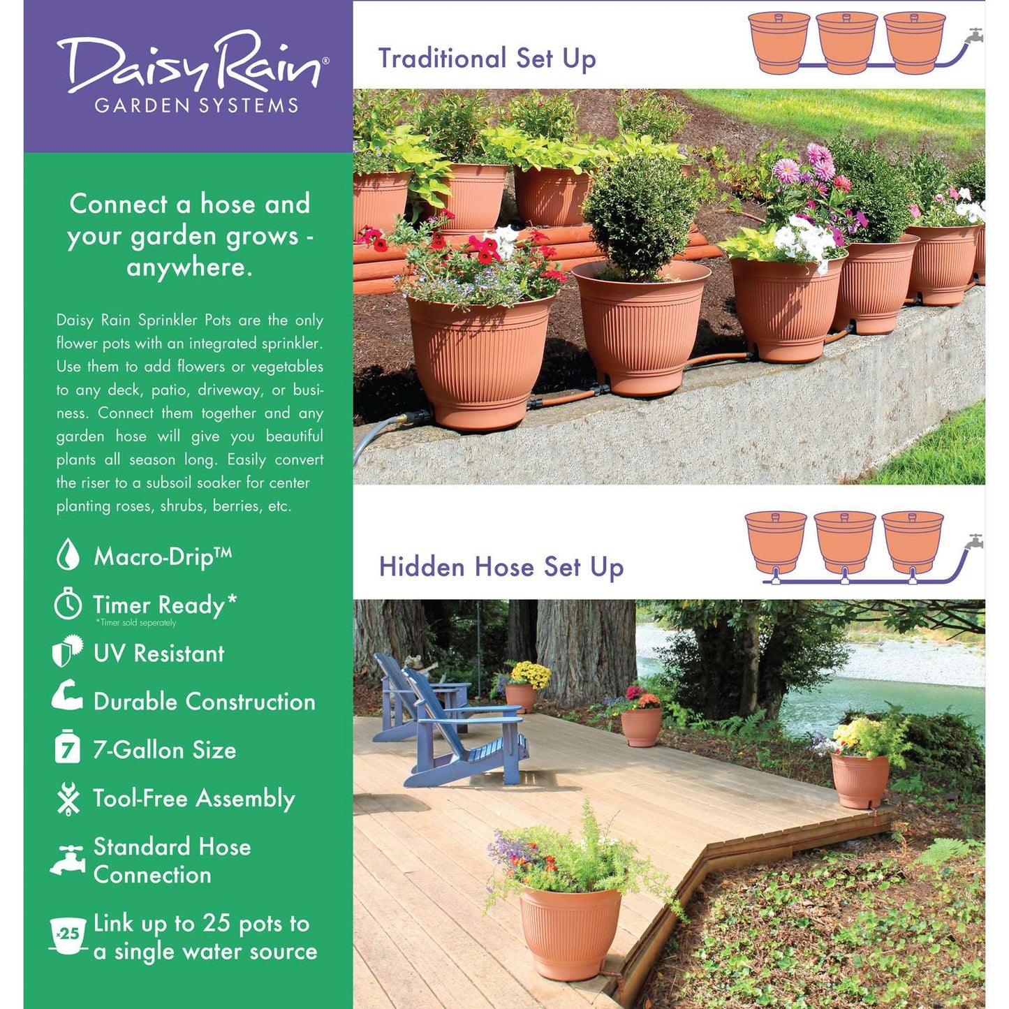  Daisy Rain Garden Systems 18.75 In. H X 18.25 In. W X 18.25 In. D Plastic Flower Pot Terracotta