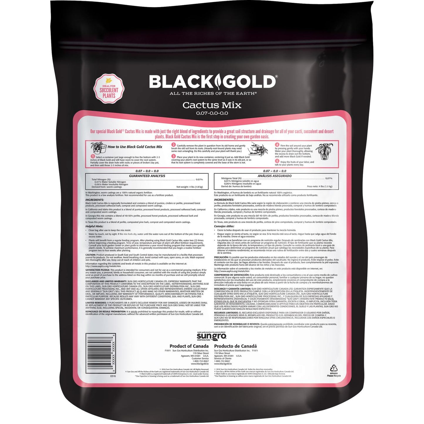  Black Gold Organic Cacti And Succulent Potting Mix 8 Qt