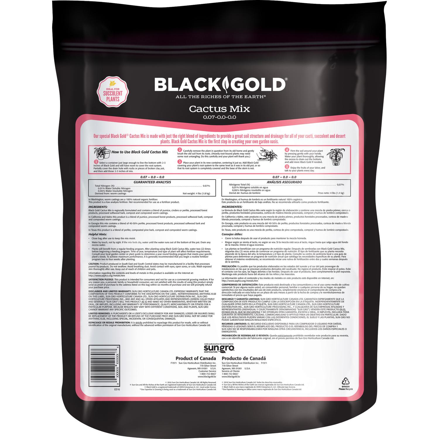  Black Gold Organic Cacti And Succulent Potting Mix 8 Qt