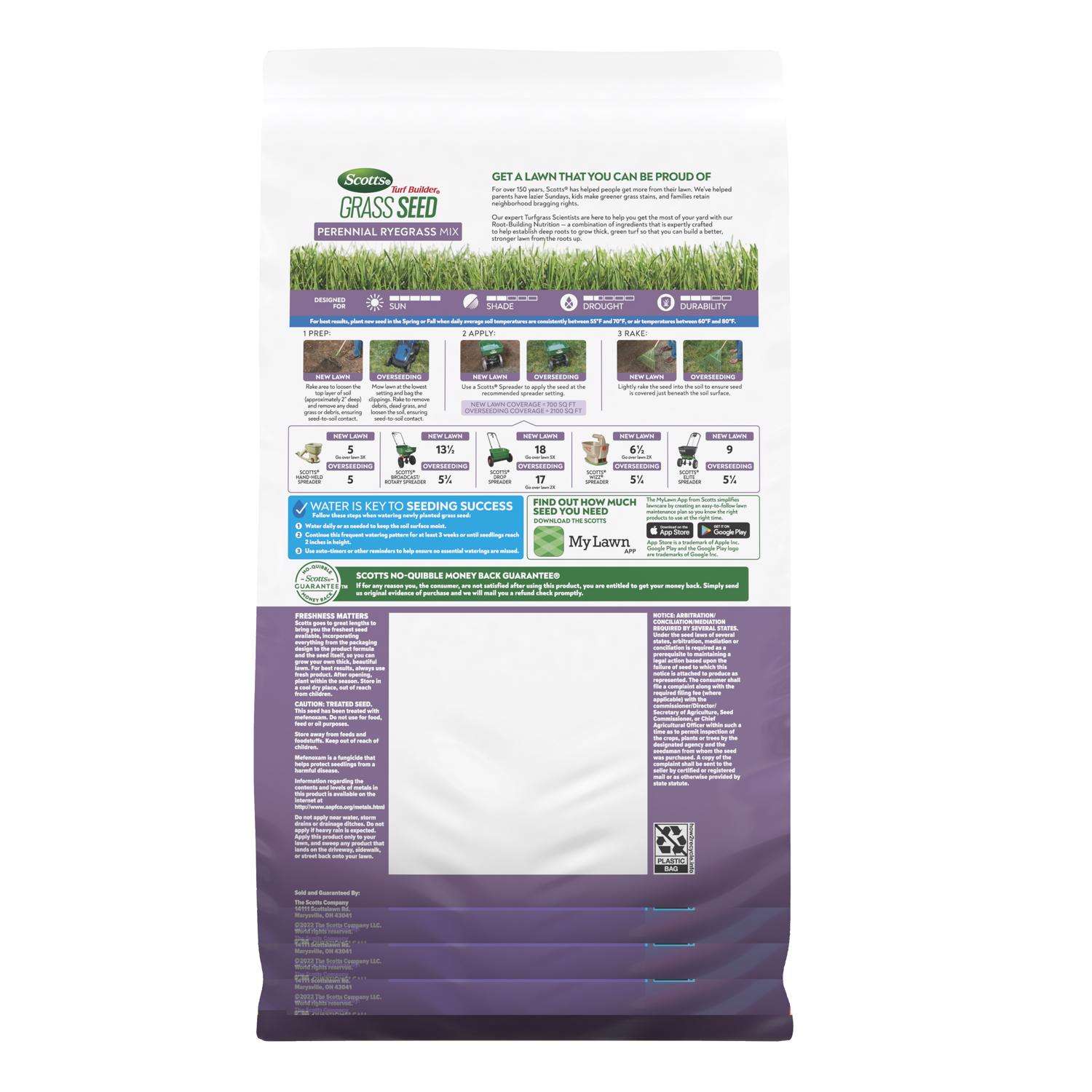  Scotts Turf Builder Perennial Ryegrass Sun Or Shade Fertilizer/Seed/Soil Improver 5.6 Lb