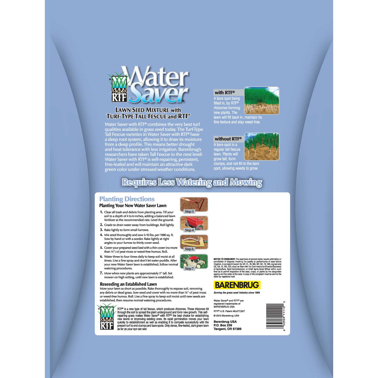  Barenbrug Water Saver Tall Fescue Grass Sun Or Shade Grass Seed 10 Lb