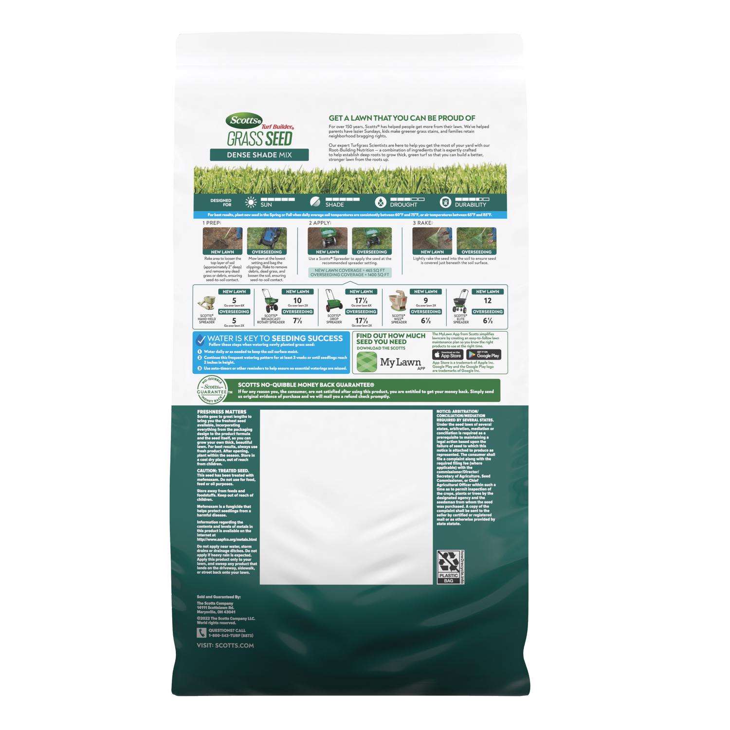  Scotts Turf Builder All Grasses Dense Shade Fertilizer/Seed/Soil Improver 5.6 Lb