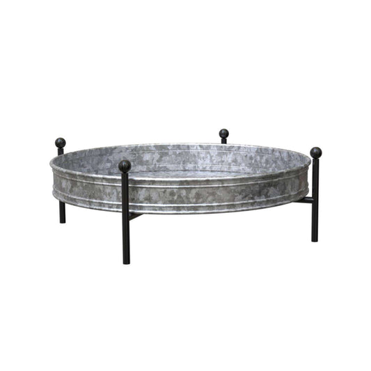  Panacea 5.75 In. H X 16 In. D Metal Succulent Tray Planter With Stand Silver