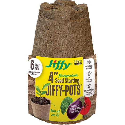  Jiffy 1 Cells 4 In. H X 4 In. W Seed Starting Peat Pot 6 Pk