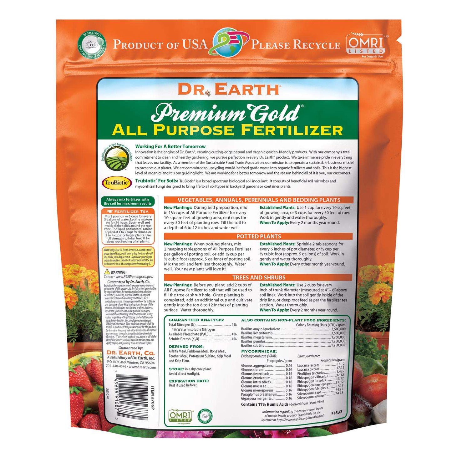  Dr. Earth Premium Gold Organic Flowers/Fruits/Vegetables All Purpose Fertilizer 4 Lb