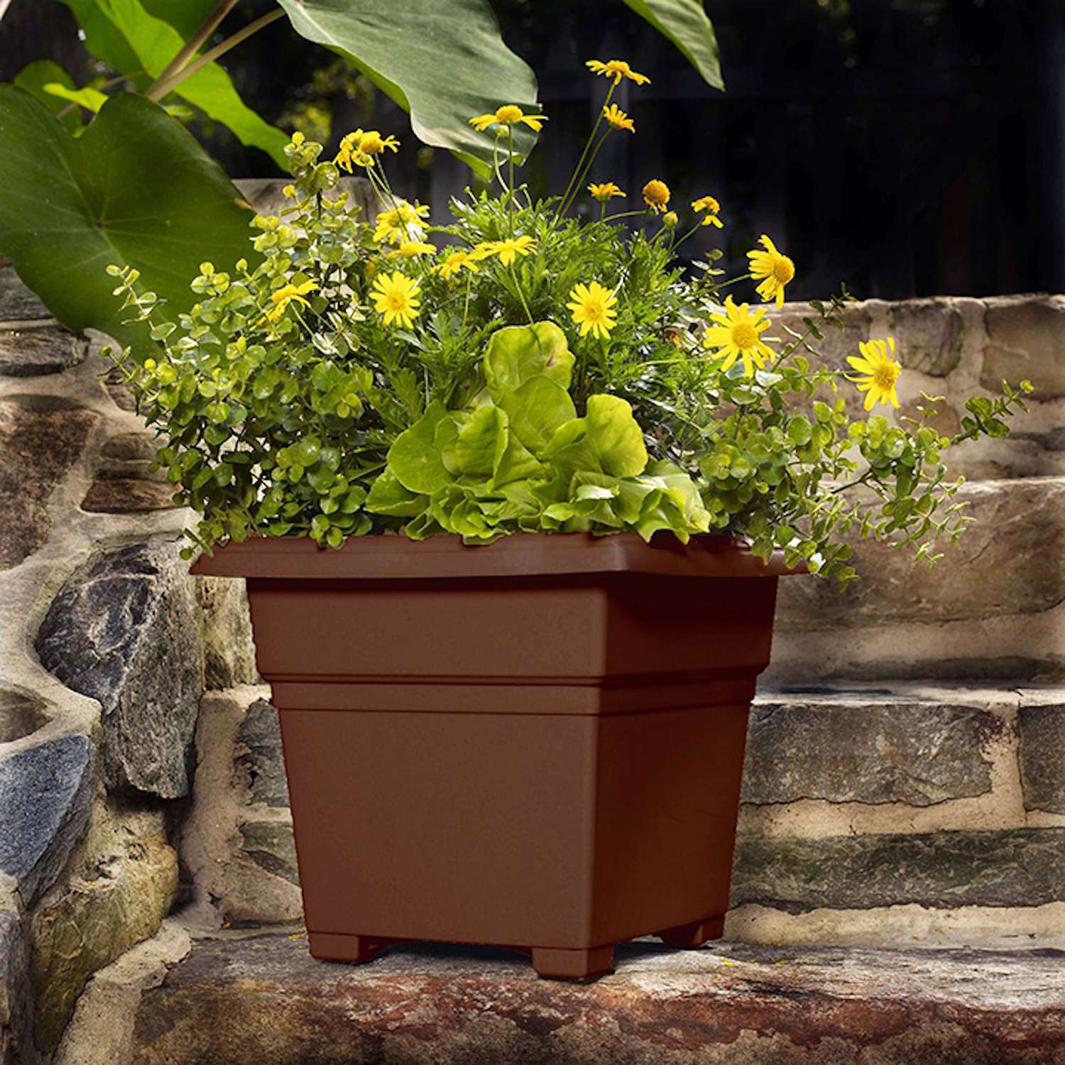  Novelty 13 In. H X 14 In. W X 14 In. D Plastic Countryside Tub Patio Planter Brown