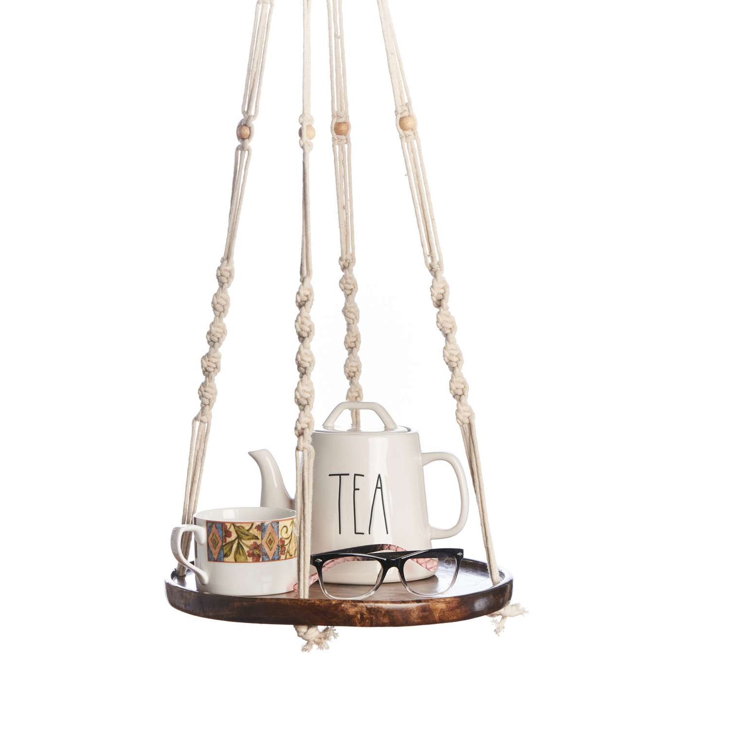  Primitive Planters Brown/Off-White Cotton/Wood 36 In. H Shelf Plant Hanger 1 Pk