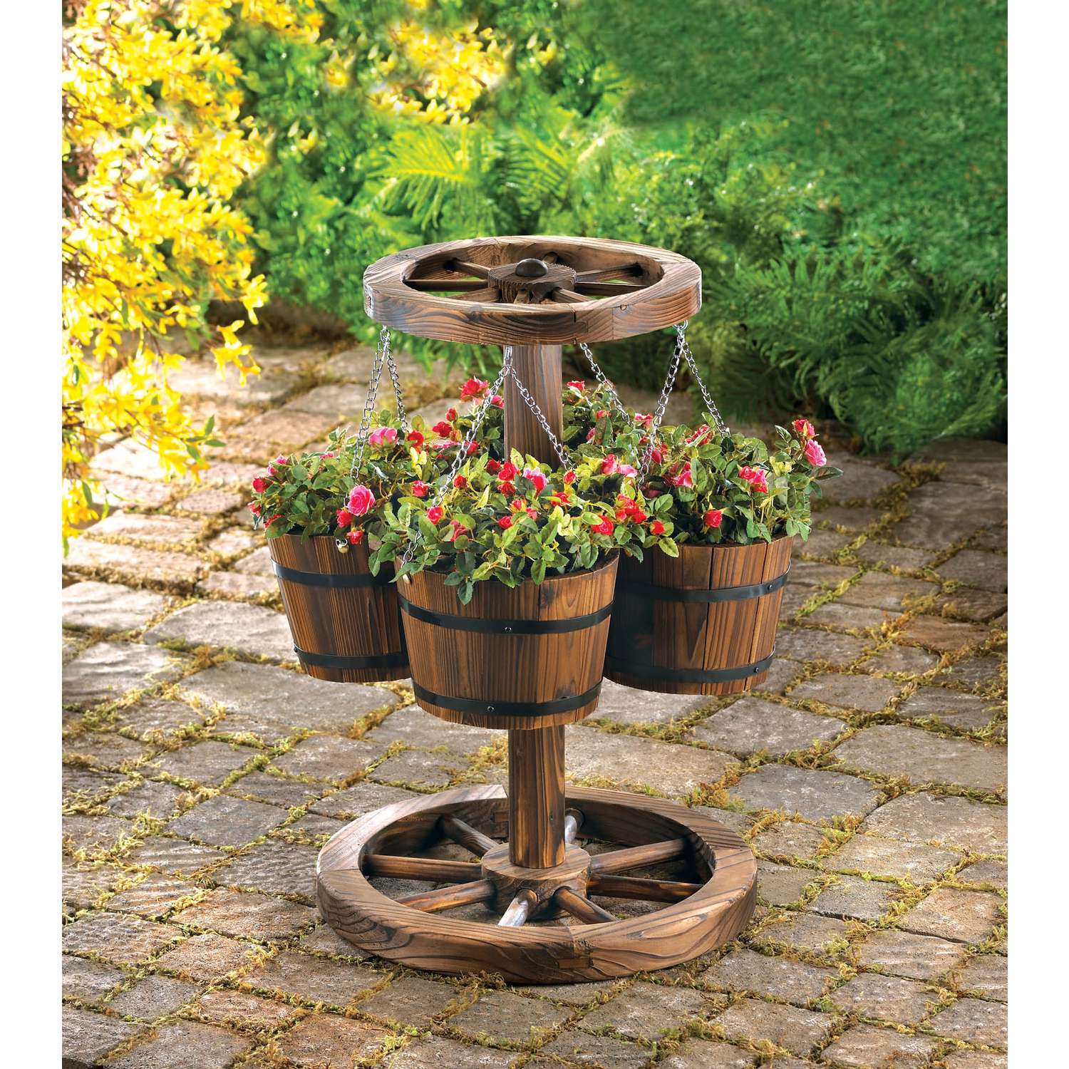  Summerfield Terrace Four Hanging Buckets 23 In. H Brown Wood Plant Stand