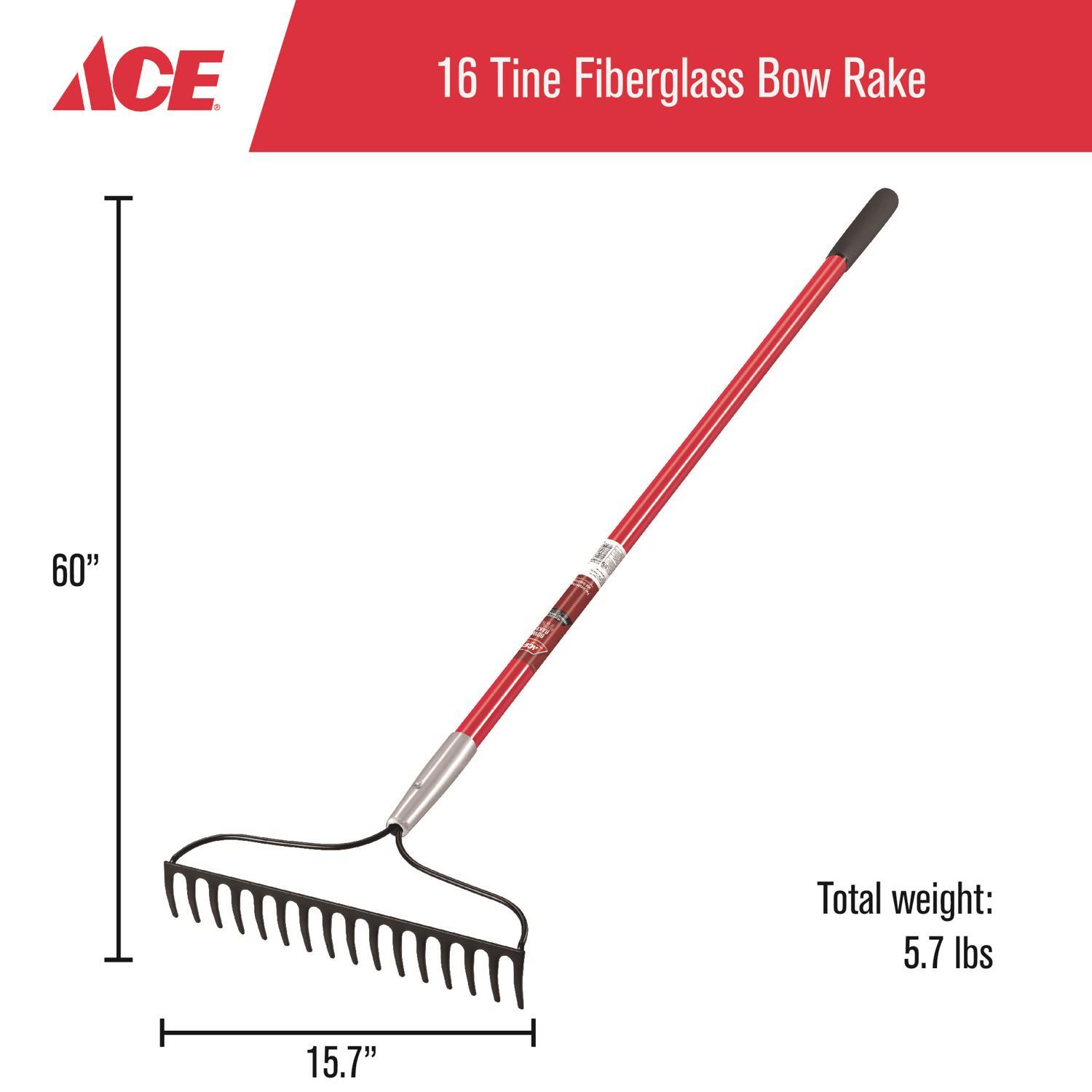  Ace 57 In. 16 Tine Steel Bow Rake Fiberglass Handle