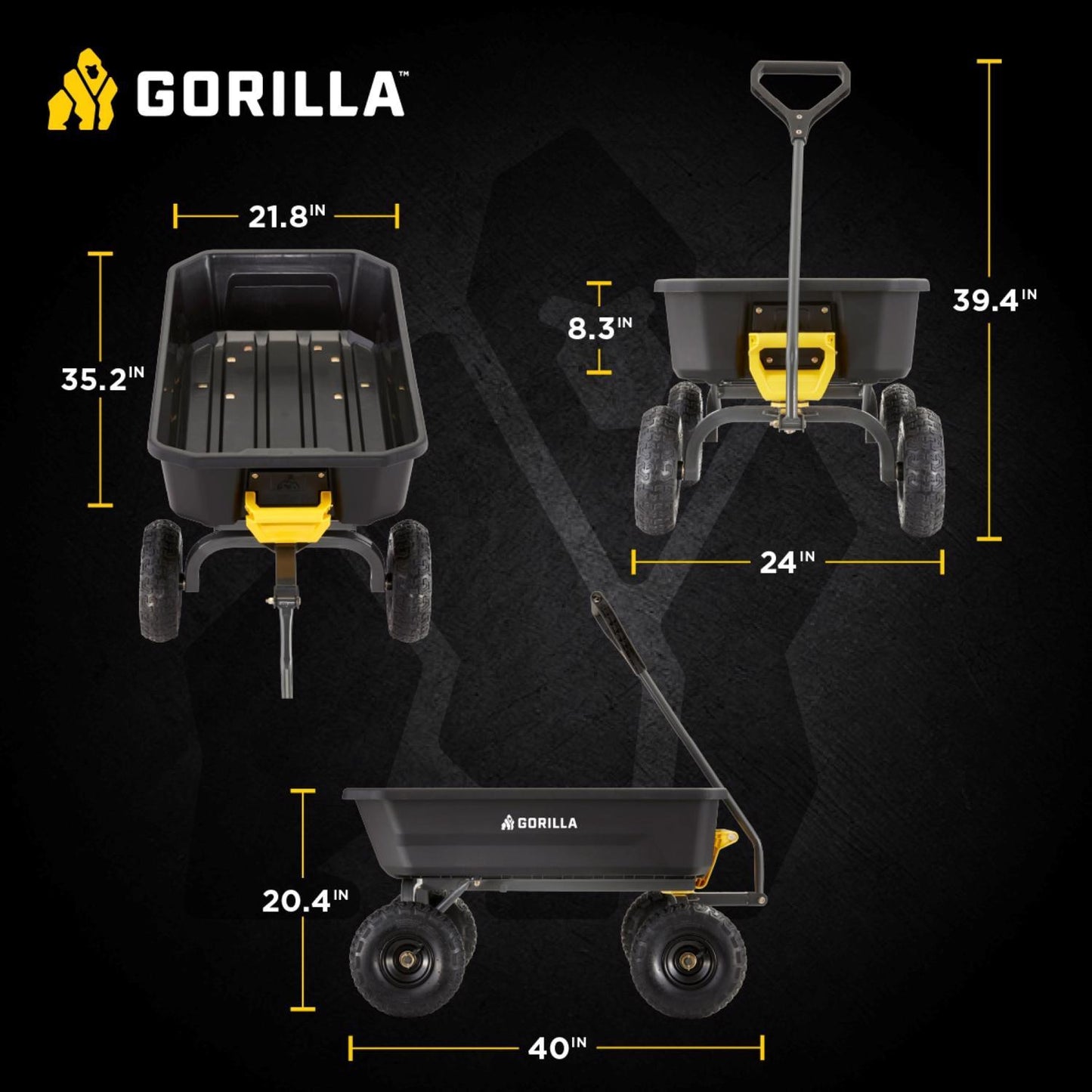  Gorilla Carts Poly Dump Cart 600 Lb. Cap.