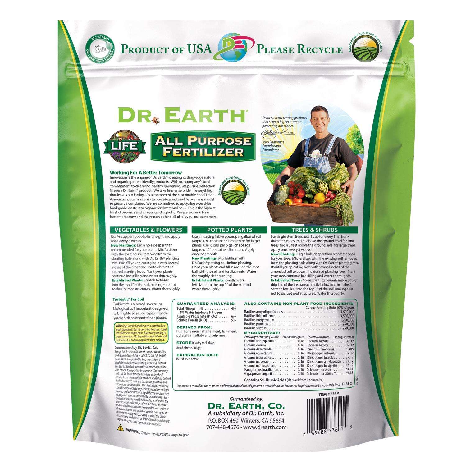  Dr. Earth Life Organic Flowers/Fruits/Vegetables All Purpose Fertilizer 4 Lb