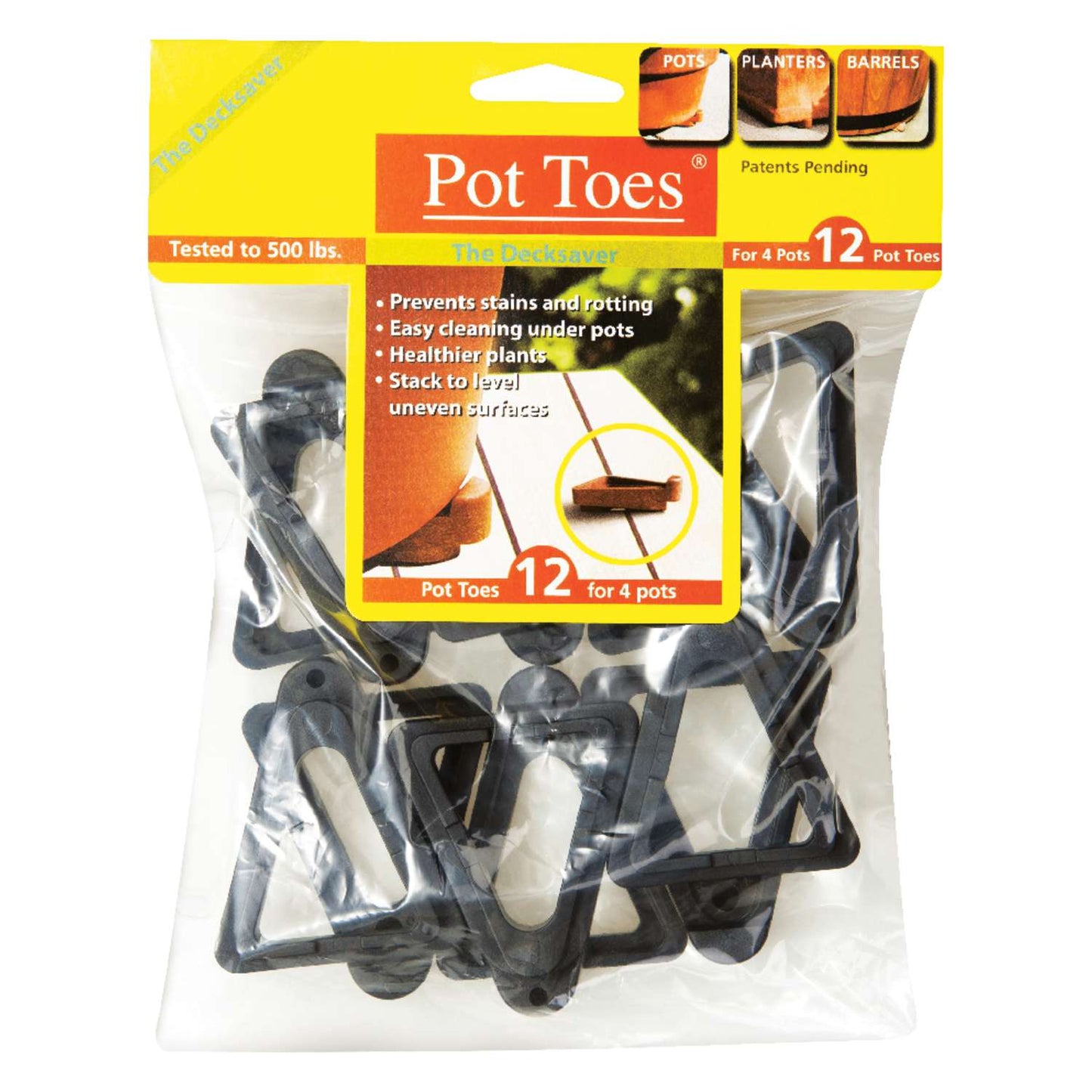  Pot Toes 3 In. H Black Plastic Plant Stand