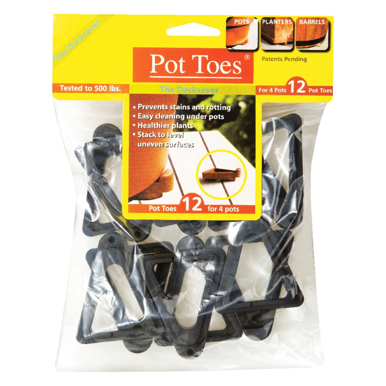  Pot Toes 3 In. H Black Plastic Plant Stand