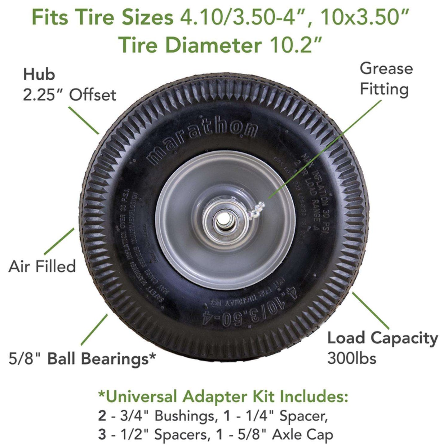  Marathon Universal Fit 4 In. D X 10 In. D 300 Lb. Cap. Offset Hand Truck Tire Rubber 1 Pk