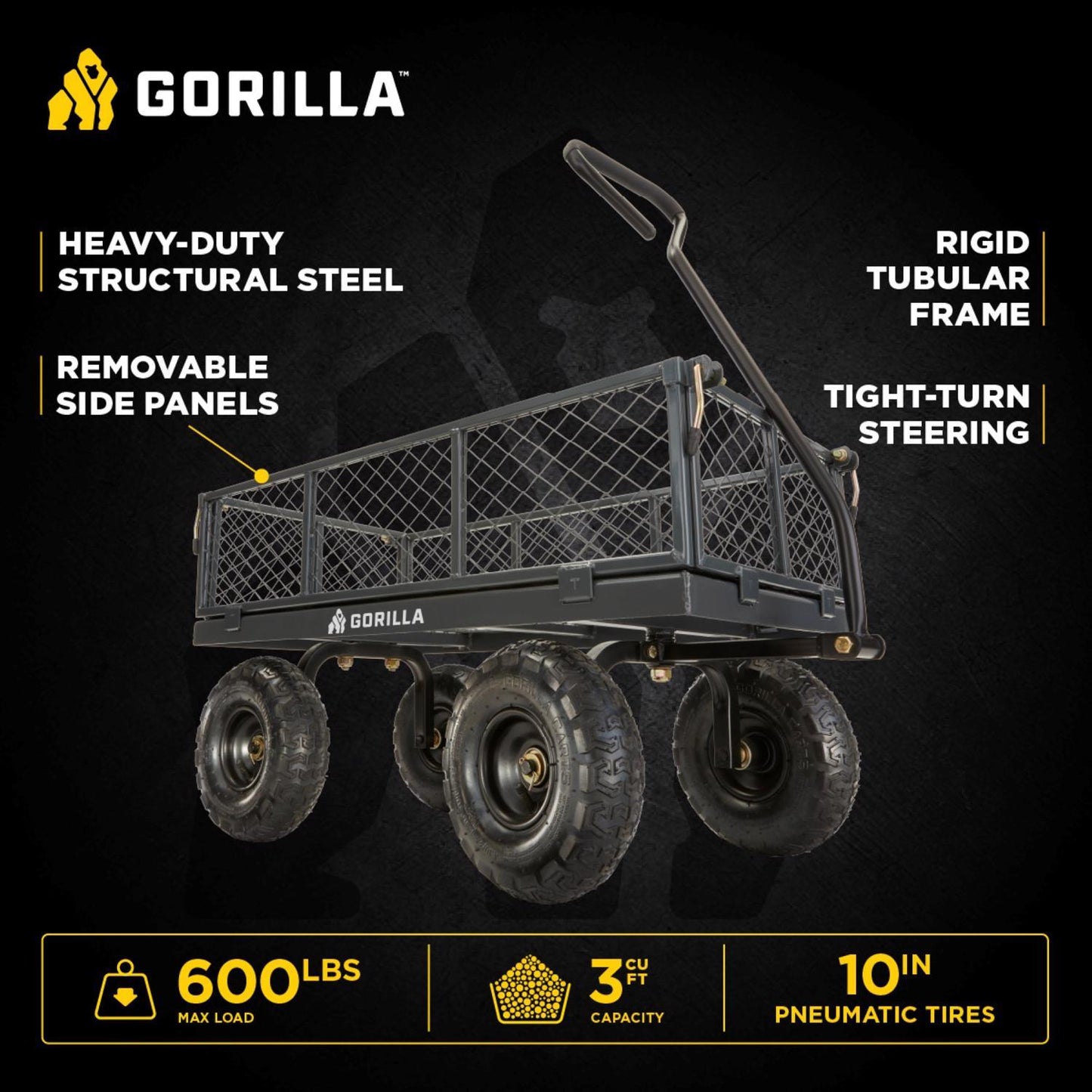  Gorilla Carts Steel Utility Cart 600 Lb. Cap.