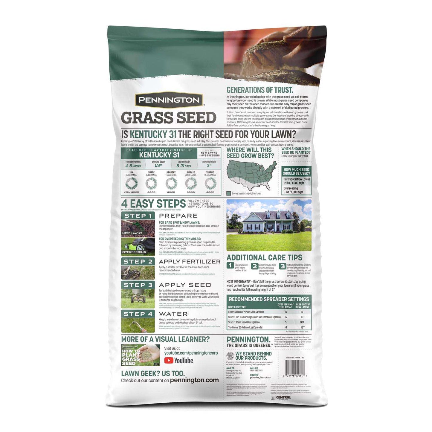  Pennington Kentucky 31 Tall Fescue Grass Sun Or Shade Grass Seed 40 Lb
