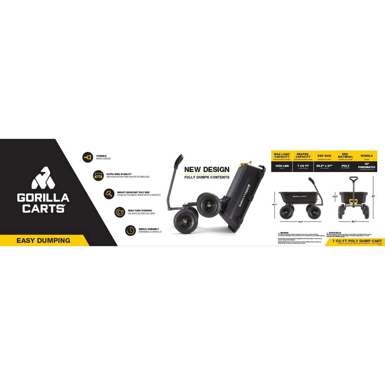  Gorilla Carts Poly Dump Cart 1200 Lb. Cap.