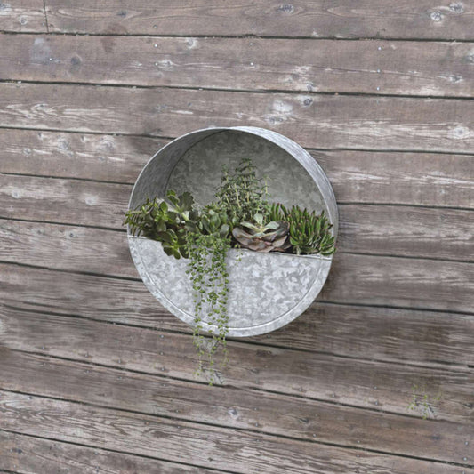  Panacea 14 In. D Metal Wall Planter Galvanized
