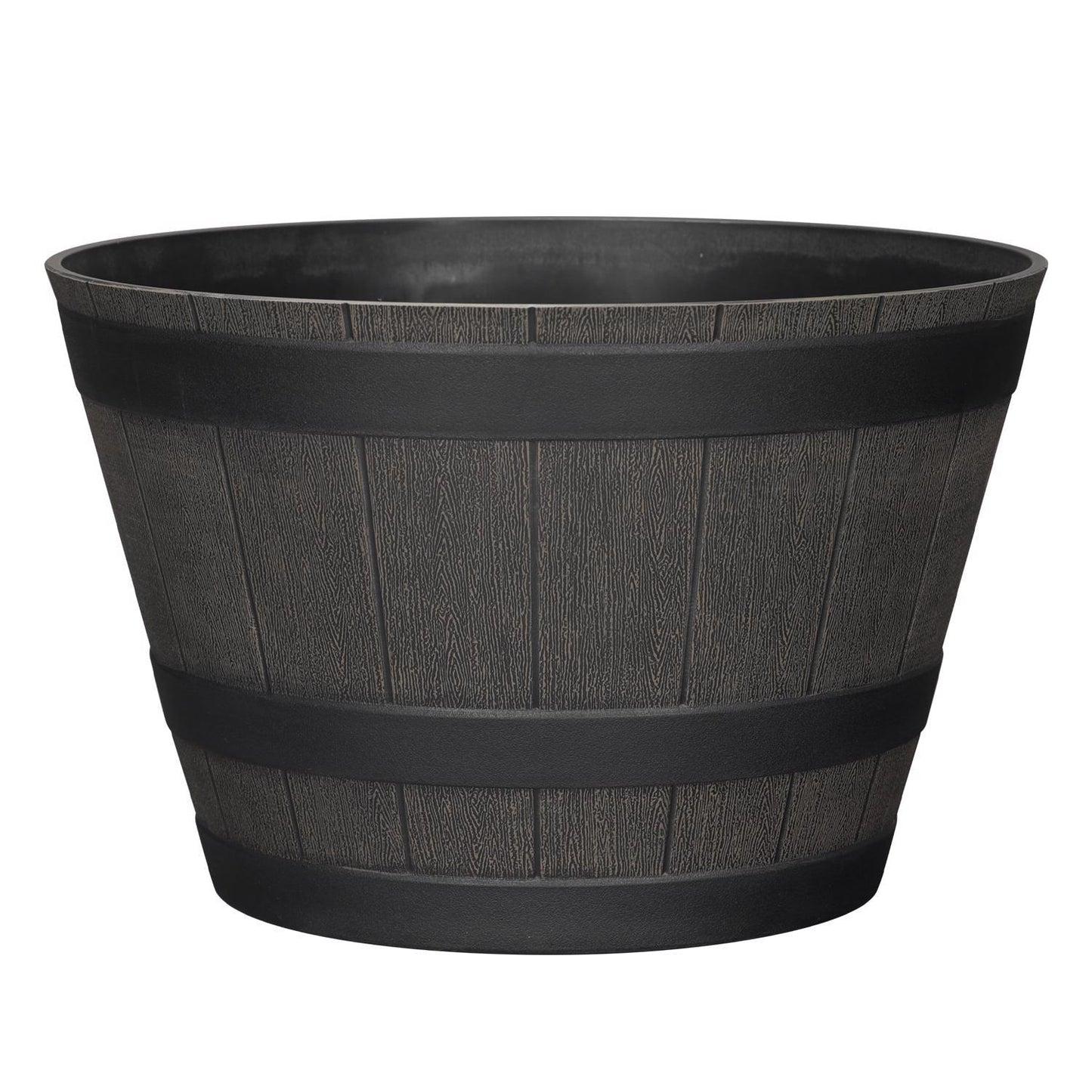  L&G 9 In. H X 14 In. W X 14 In. D X 14 In. D Polyresin Whiskey Barrel Planter Brown