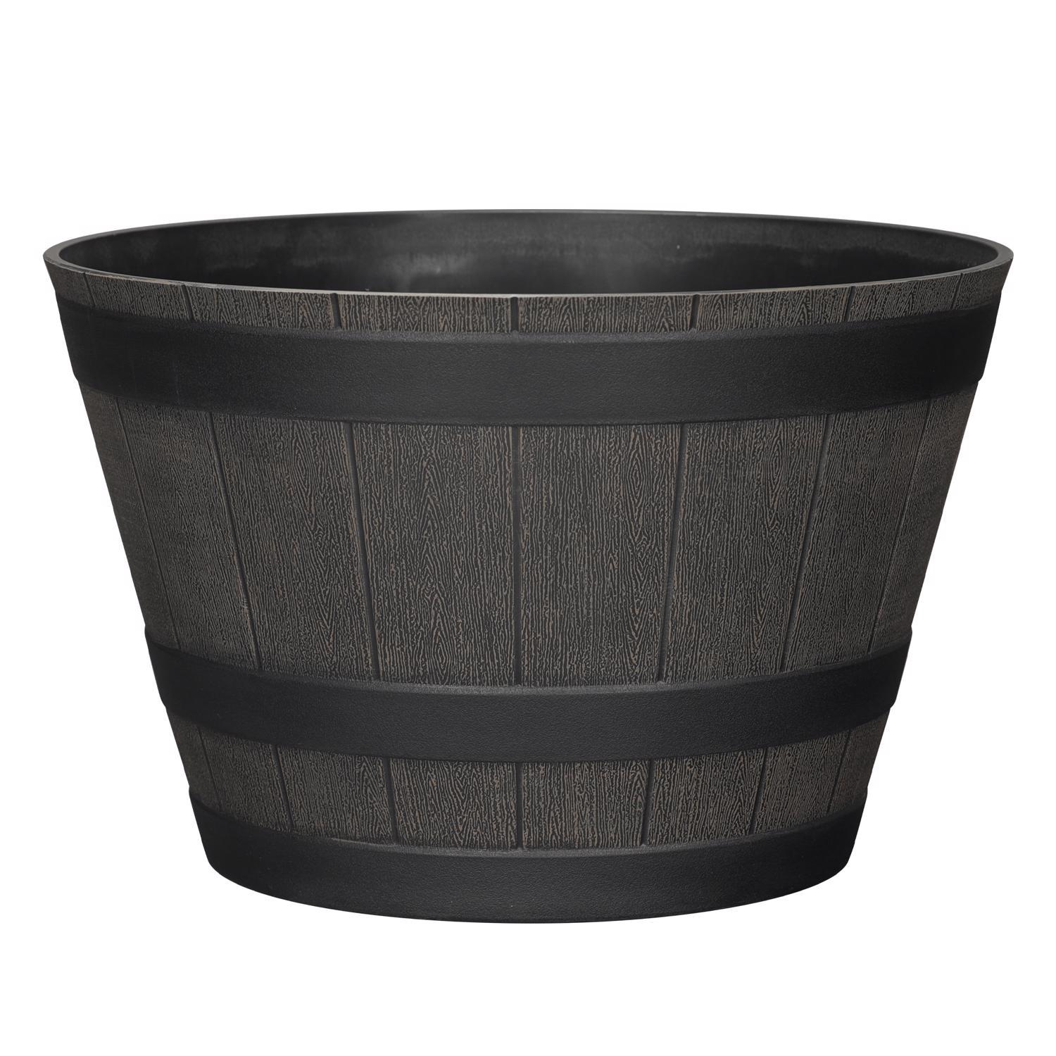  L&G 9 In. H X 14 In. W X 14 In. D X 14 In. D Polyresin Whiskey Barrel Planter Brown