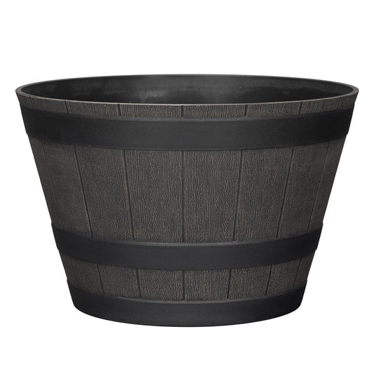  L&G 9 In. H X 14 In. W X 14 In. D X 14 In. D Polyresin Whiskey Barrel Planter Brown
