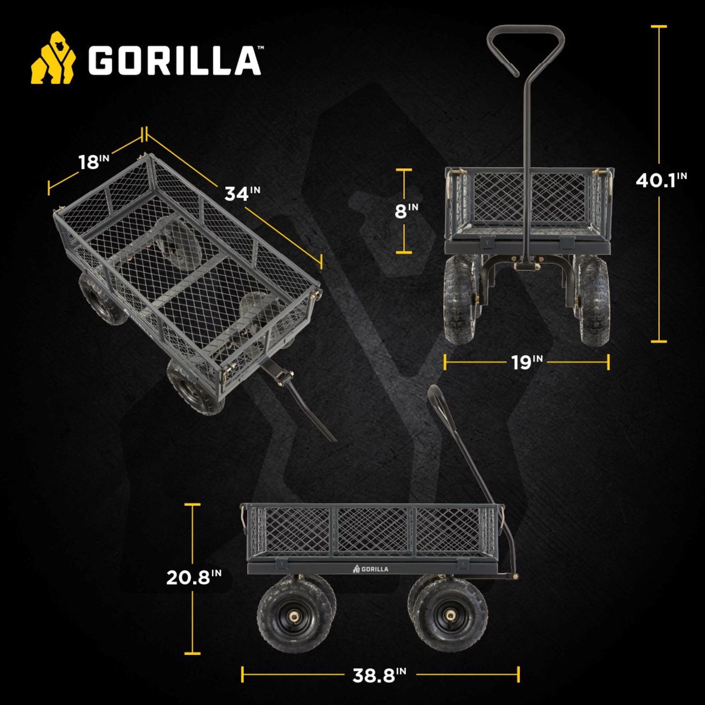  Gorilla Carts Steel Utility Cart 600 Lb. Cap.