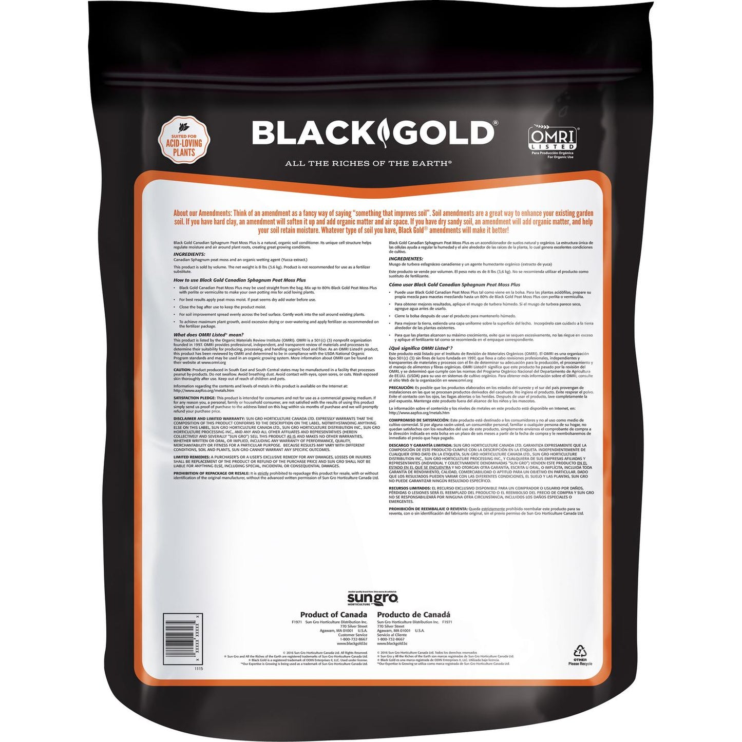  Black Gold Organic Canadian Sphagnum Peat Moss 8 Qt