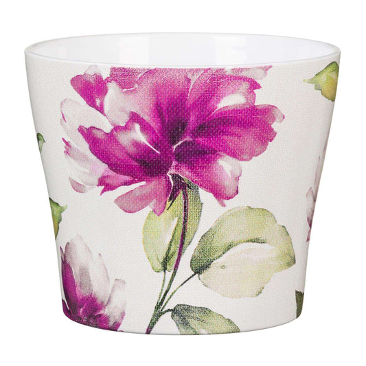  Scheurich Mirror Silver 5.25 In. D Ceramic Burgundy Rose Flower Pot Multicolored