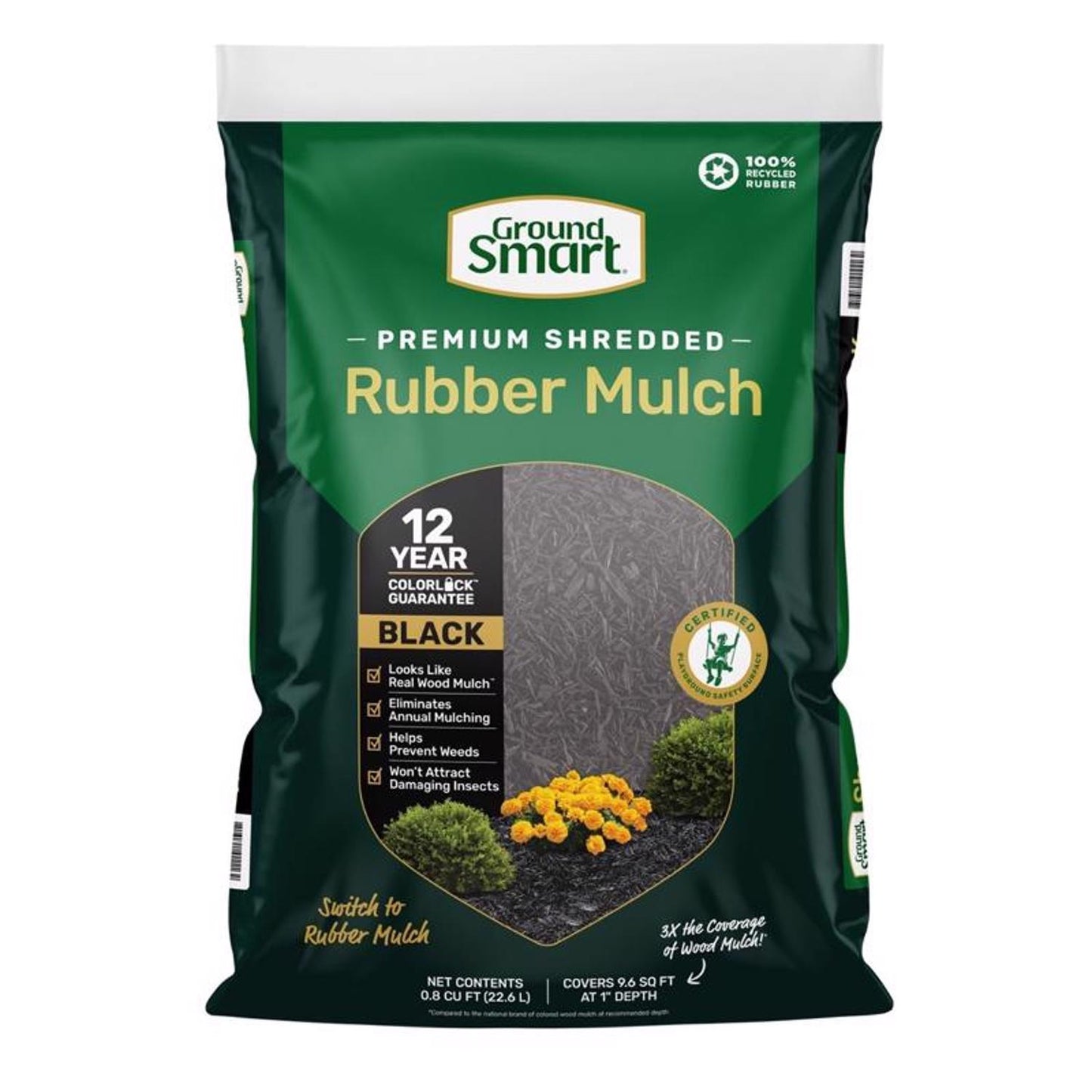  Ground Smart Black Shredded Rubber Mulch 0.8 Cu Ft