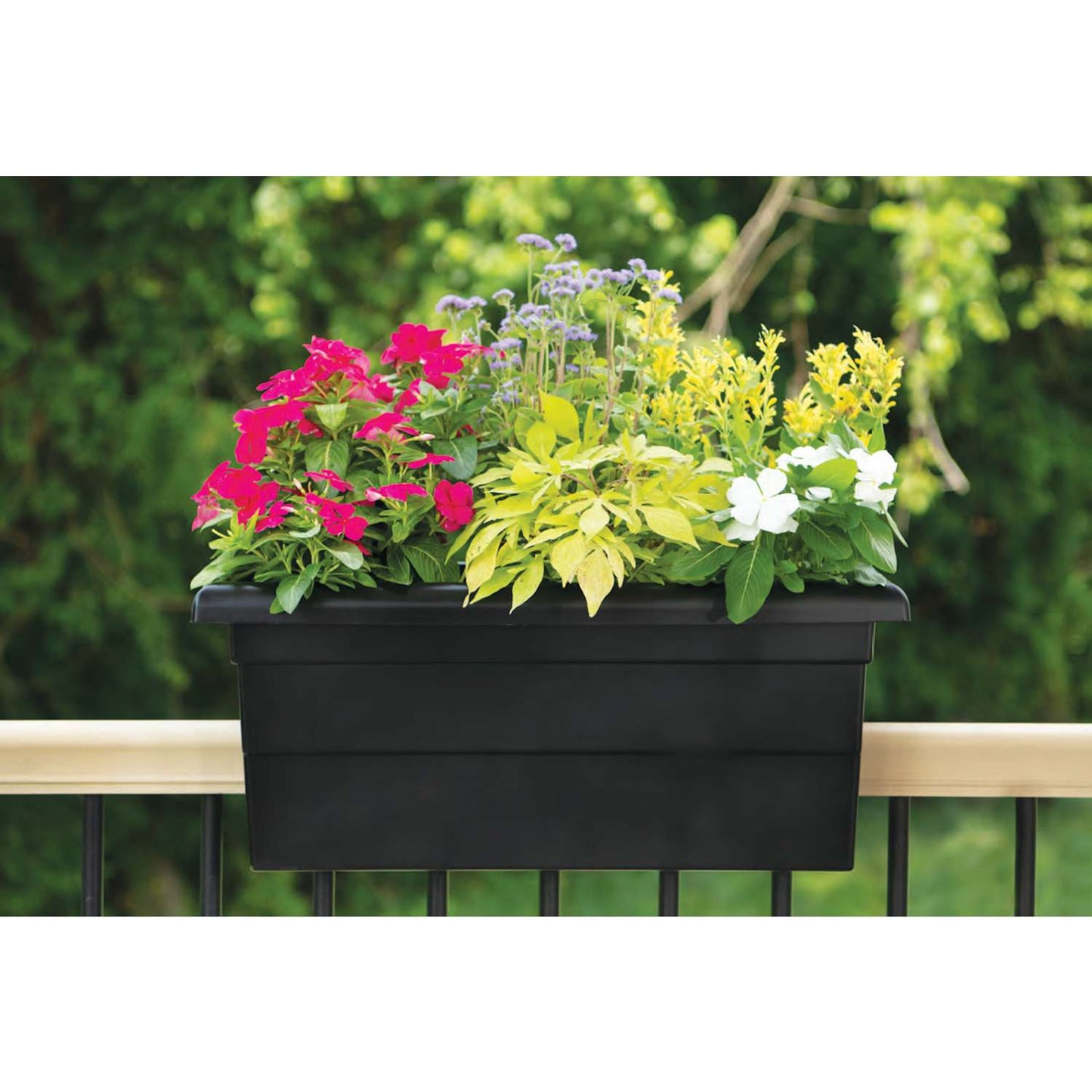  Novelty 10 In. H X 12 In. W X 24 In. D Plastic Countryside Over-The-Rail Deck Rail Planter Black