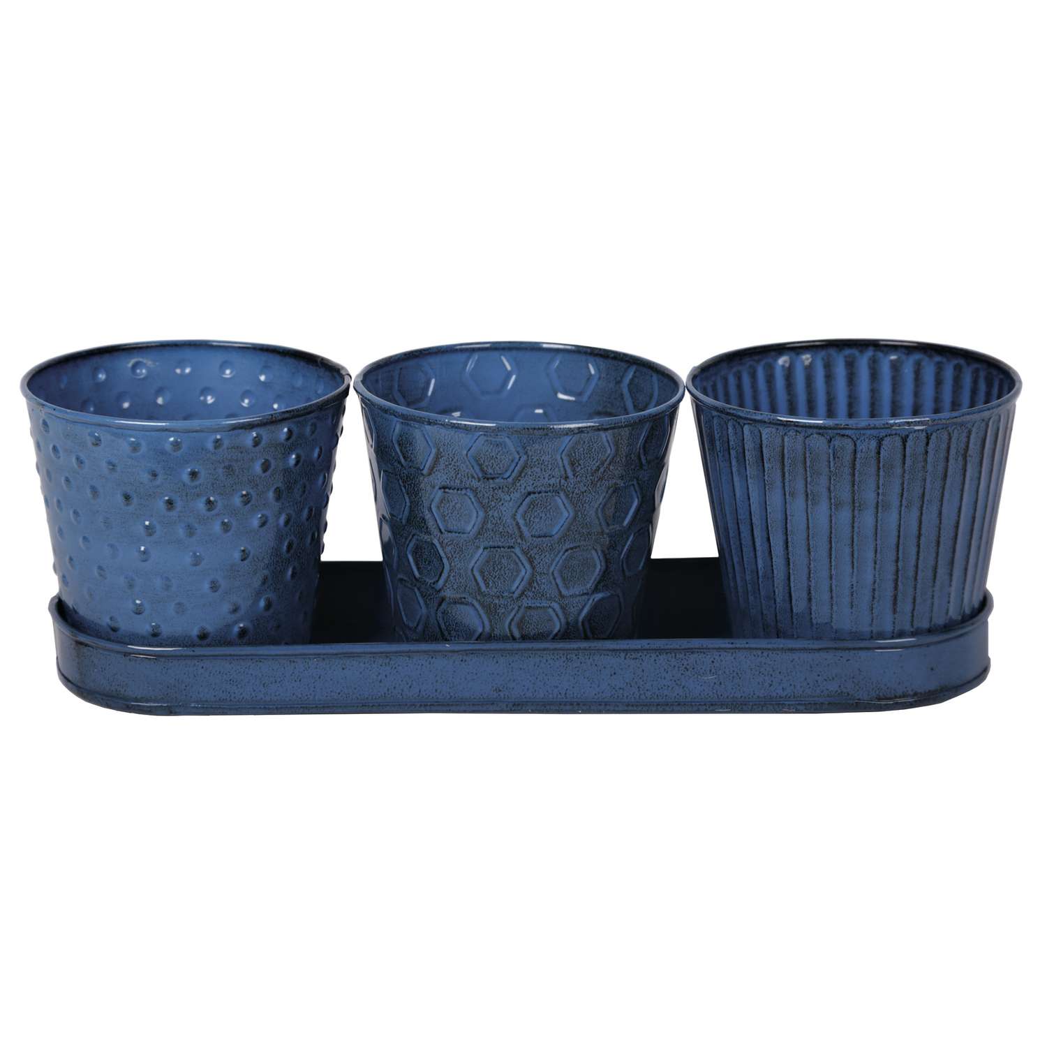  Robert Allen 4 In. H X 4.25 In. W Metal Concord Garden Planter Set Blue