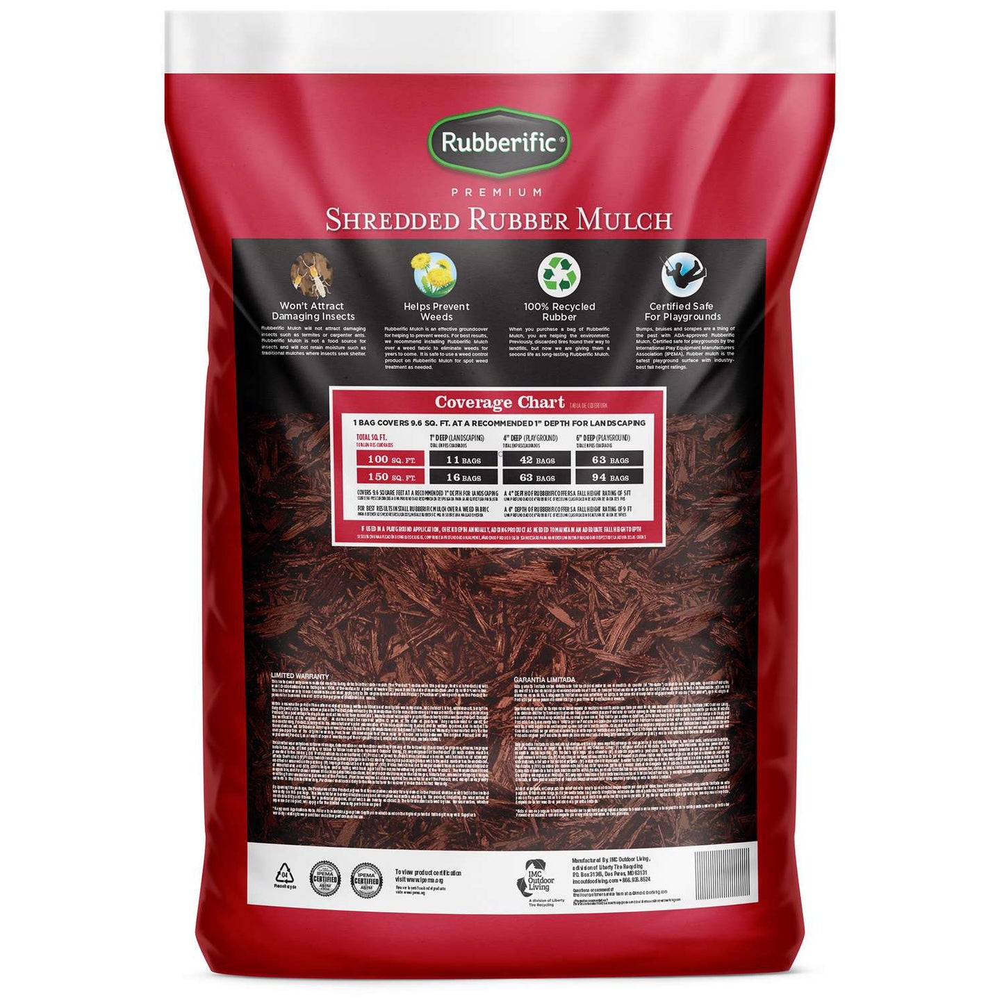 Rubberific Red Shredded Rubber Mulch 0.8 Cu Ft