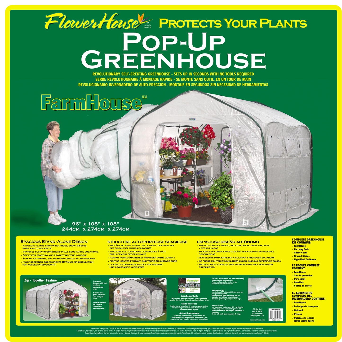  FlowerHouse SpringHouse Translucent 72 In. W X 72 In. D X 78 In. H Pop-Up Greenhouse