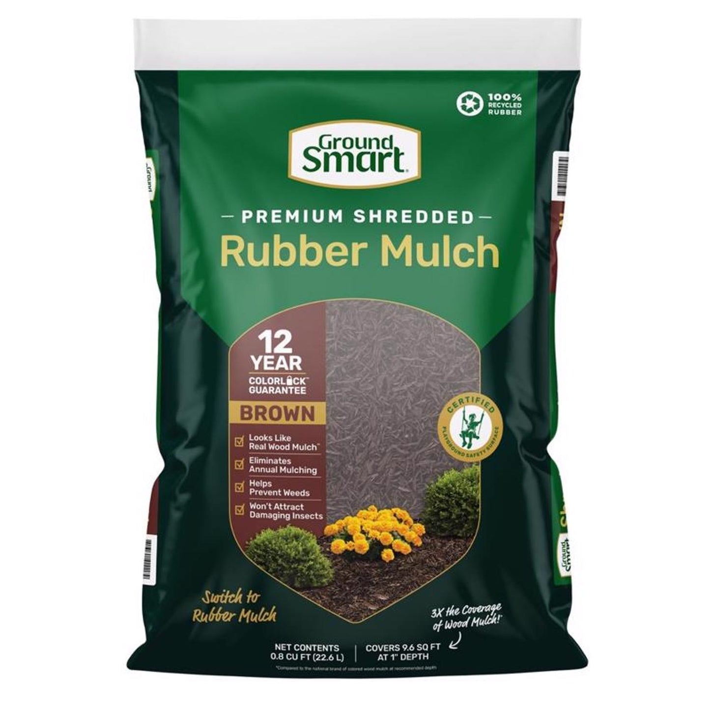  Ground Smart Brown Shredded Rubber Mulch 0.8 Cu Ft
