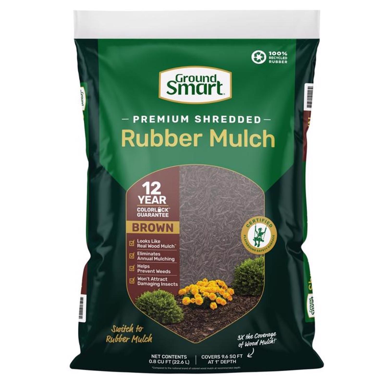 Ground Smart Brown Shredded Rubber Mulch 0.8 Cu Ft