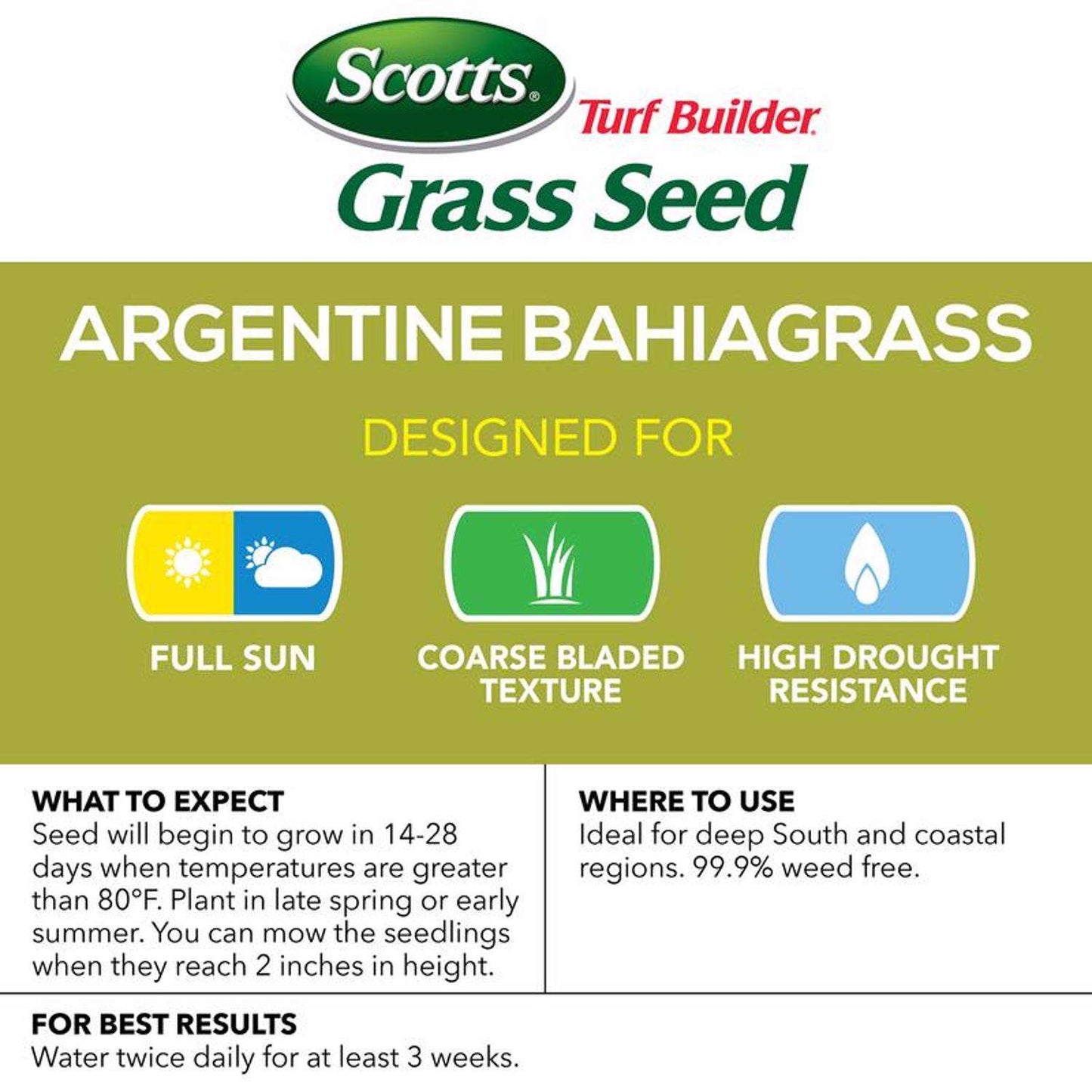  Scotts Turf Builder Argentine Bahiagrass Sun Or Shade Grass Seed 5 Lb