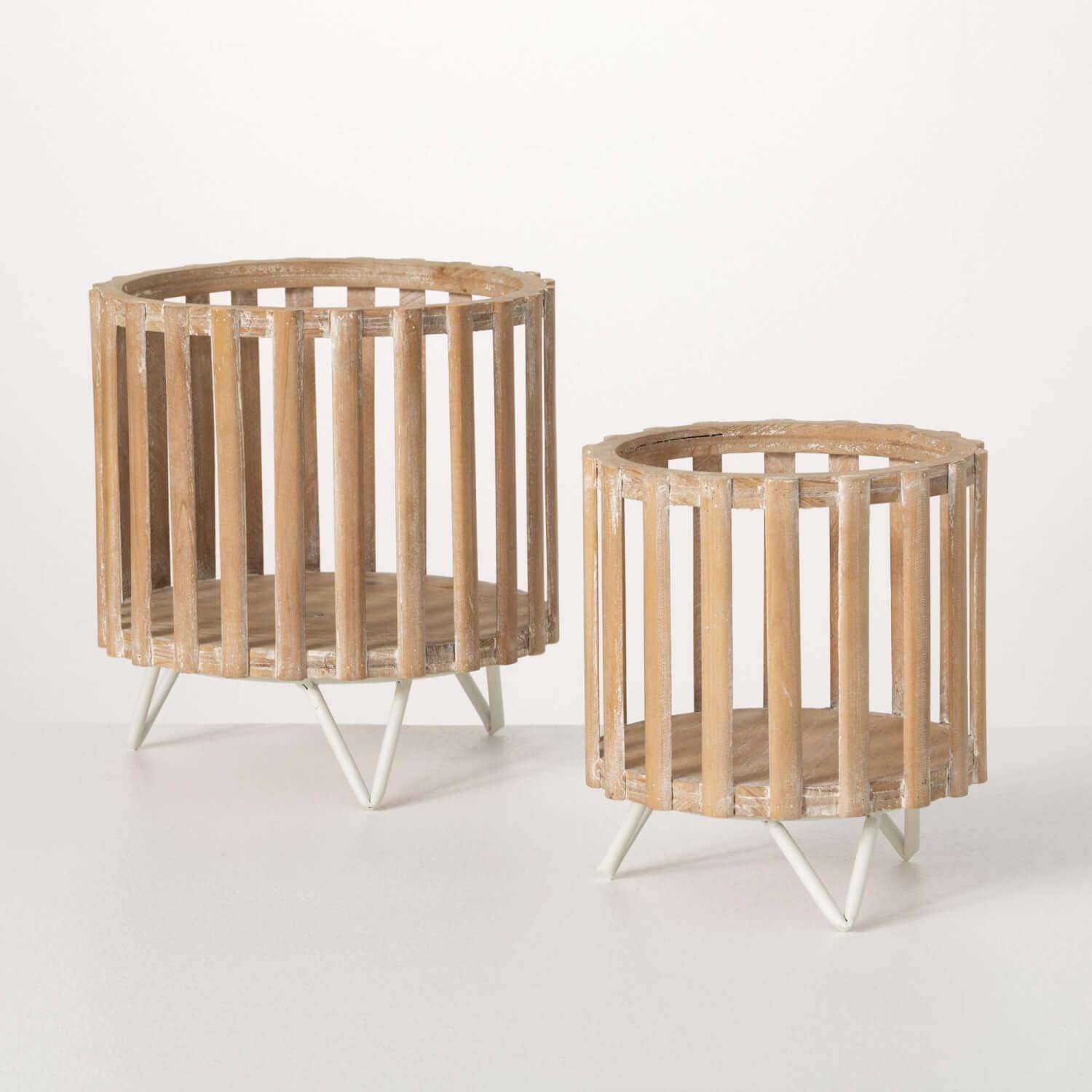  Sullivans Brown/White Wood Plant Display Holder Set