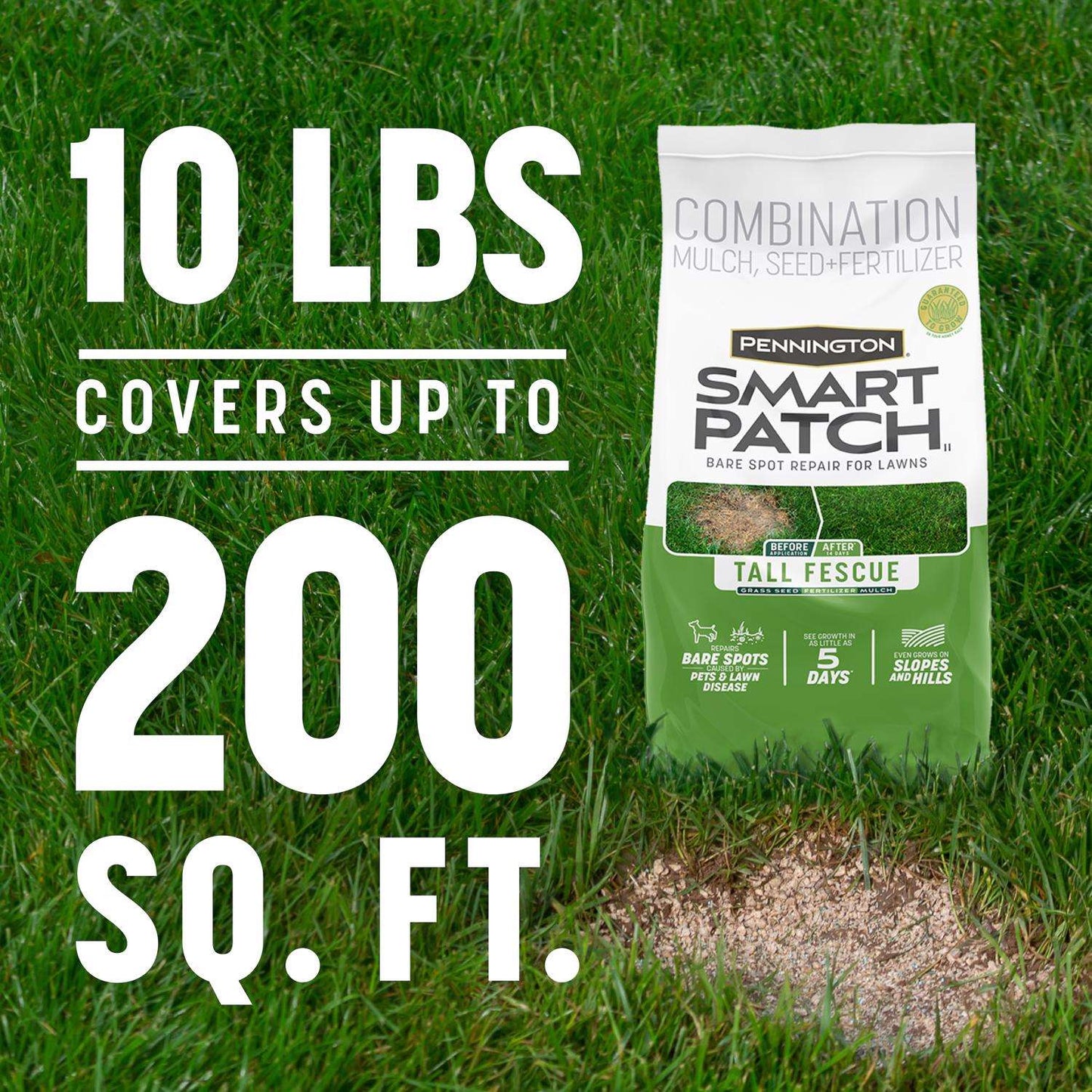  Pennington Smart Patch Tall Fescue Grass Sun Or Shade Seed/Fertilizer/Mulch Repair Kit 10 Lb